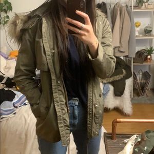 Zara parka jacket faux fur removable hood